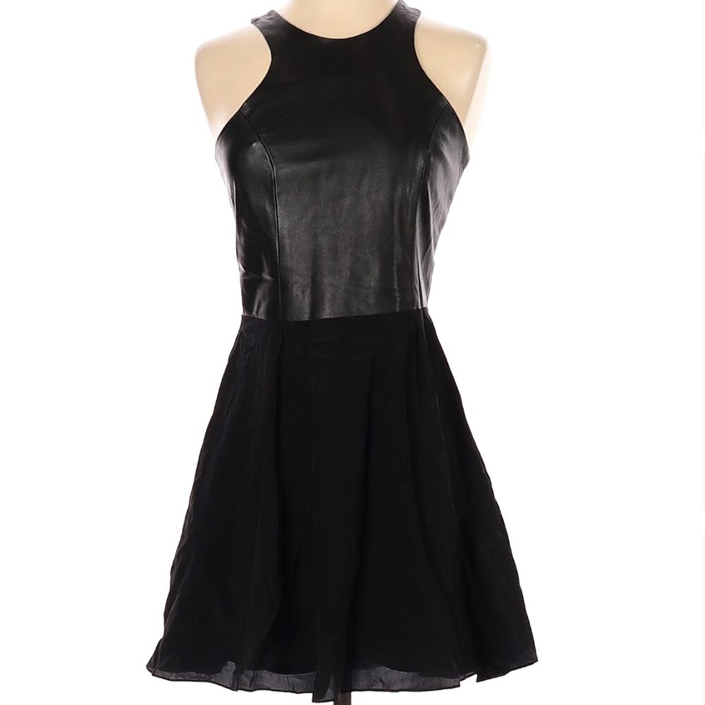 Mason silk & leather cocktail dress, Black, Size 4